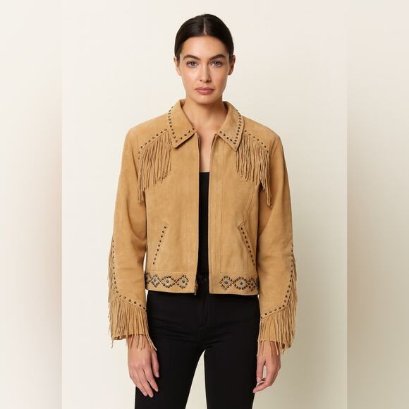 Scully Jackets & Blazers - Scully Leather Fringe Western Jacket XL – Studded with Turquoise Accents – NWT